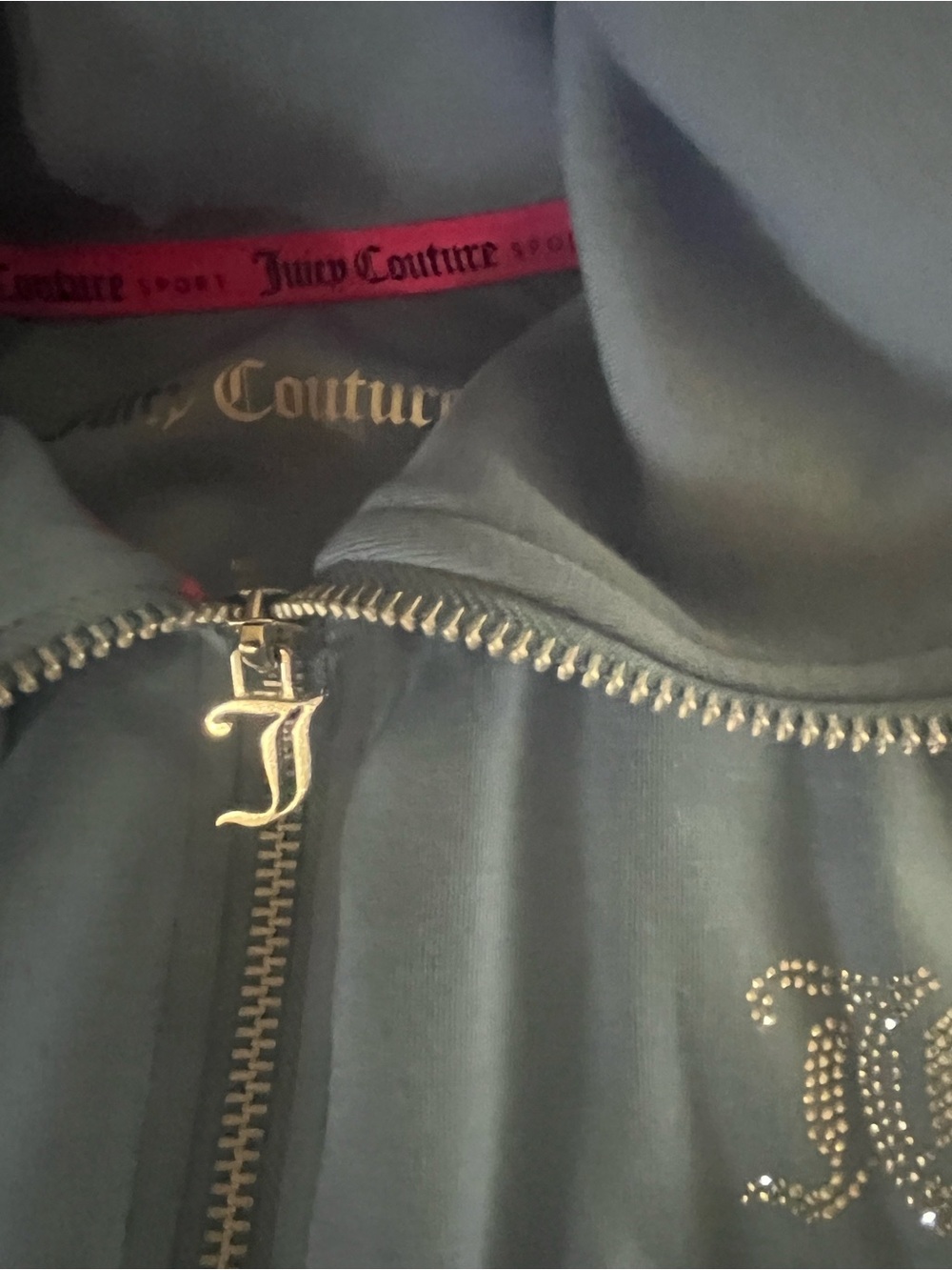 Juicy Couture Casual Zip-Neck Wide-Leg Joggers Set in Dusty Blue - Picture 16 of 16